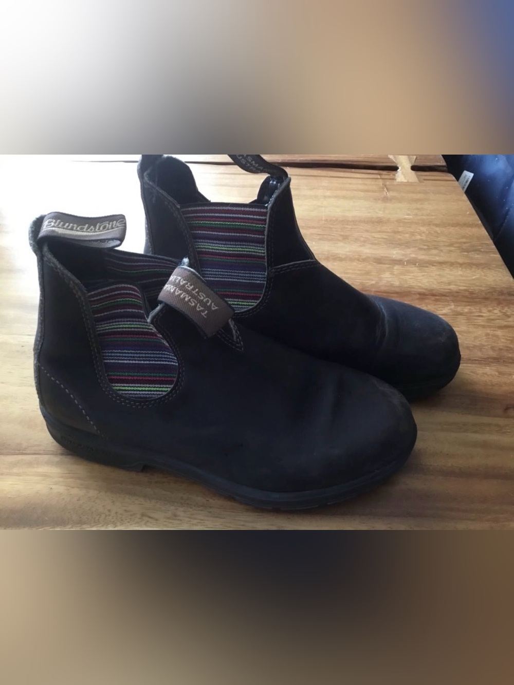Black Slip-On Chelsea Boots with Multicolor Striped Elastic Panels